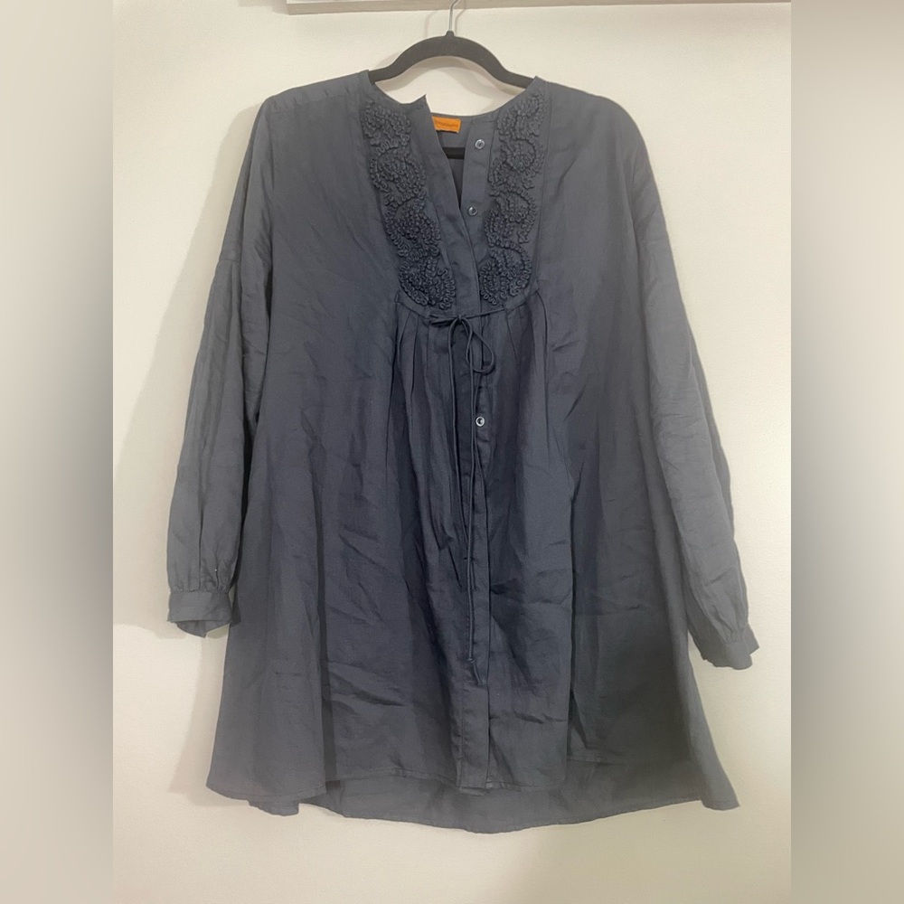 ROBERTA FREYMANN black tunic blouse, sz M